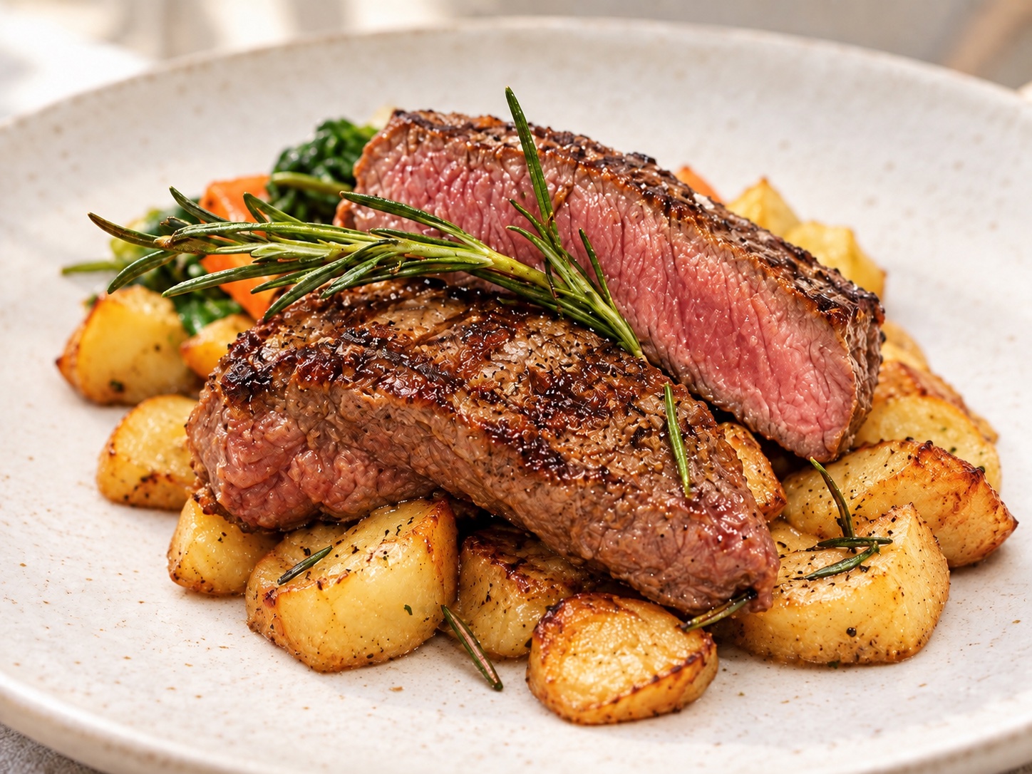 Gebratenes Steak mit Rosmarin und Kartoffeln